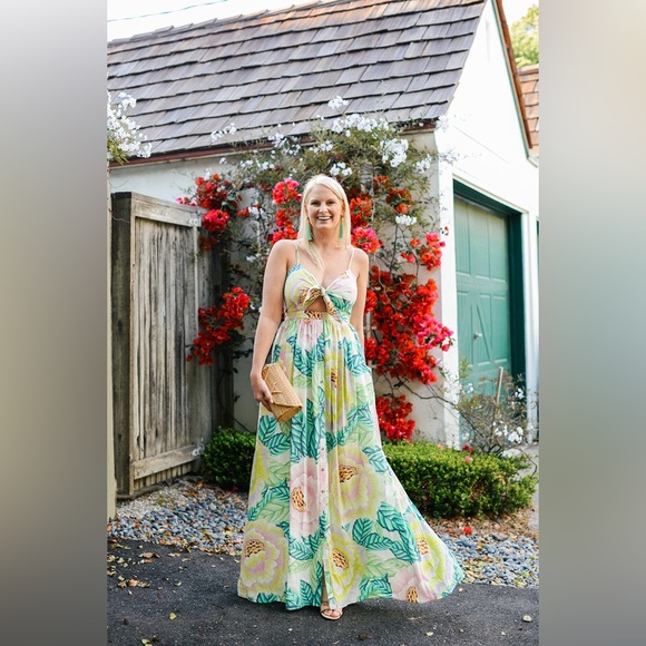 Mara Hoffman Maxi Dress Flora Stone Gown Tropical Tie Front Size 4